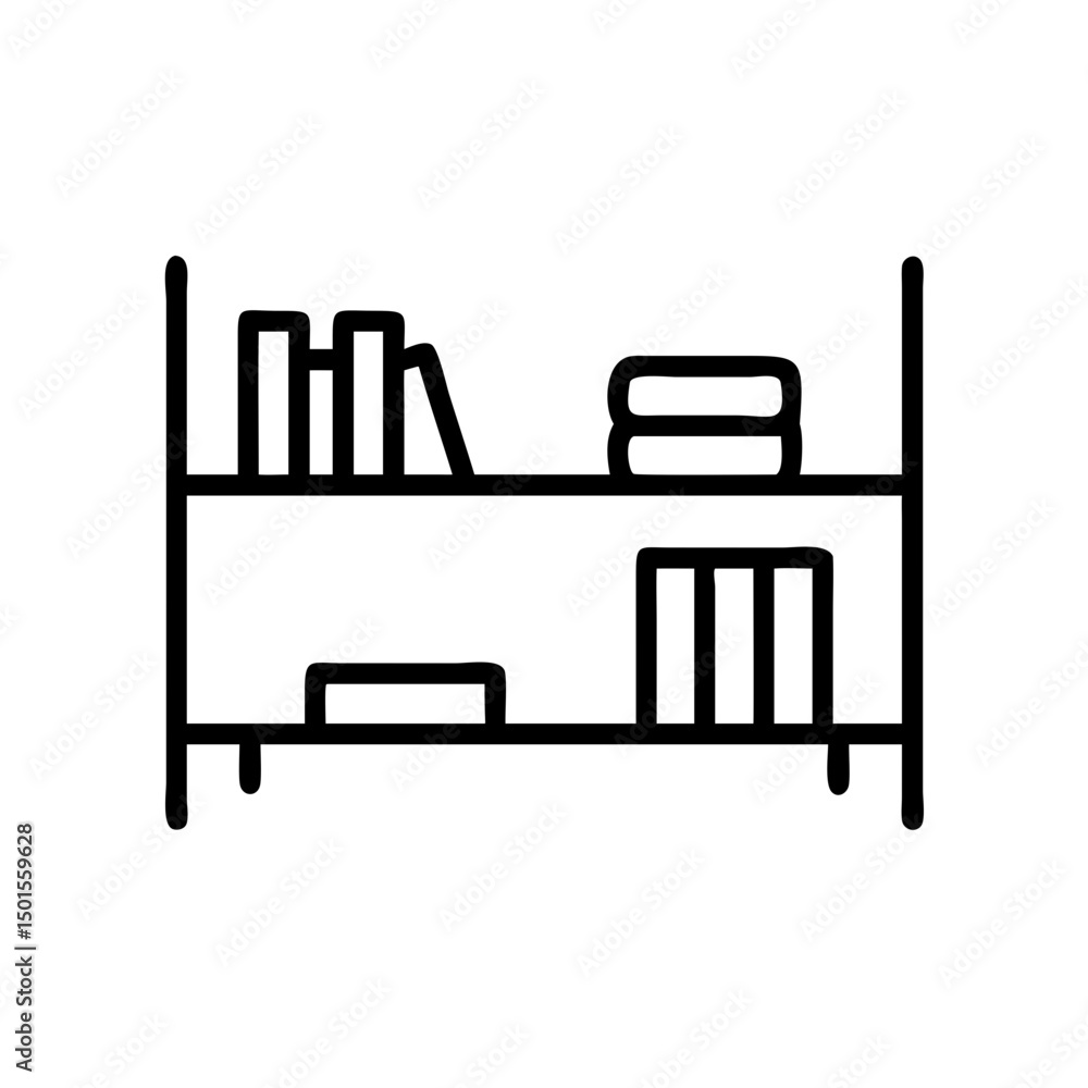 Fototapeta premium Simple Line Art Bookshelf Interior Design Minimalist Outline Stroke Icon