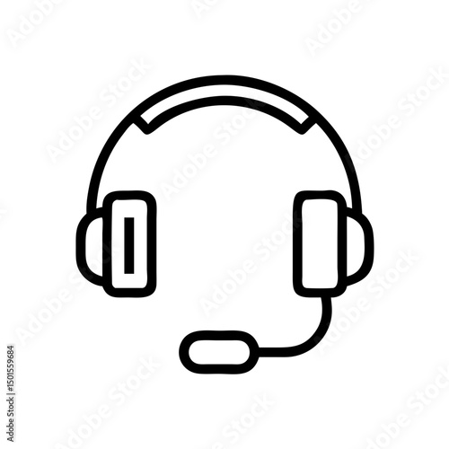 Simple Line Art Headset with Microphone Icon Symbol Illustration Design