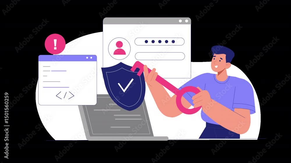 Man Holding Shield for Profile Protection Interface is a flat design stock illustration ideal for UI/UX design, app visuals, marketing graphics, and creative commercial use. Man Holding Shield for Profile Protection Interface is a flat design stock illustration ideal for UI/UX design, app visuals, marketing graphics, and creative commercial use.