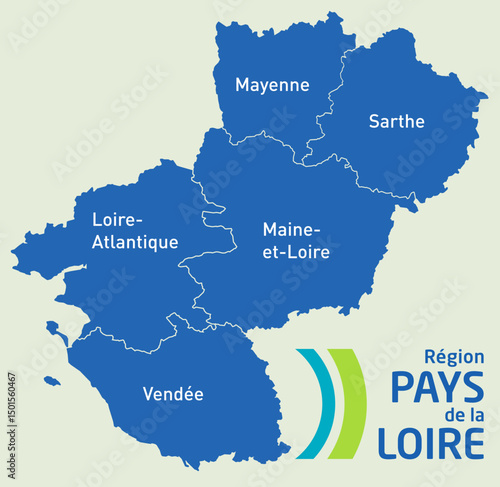 Carte Région Pays de la Loire, Loire-Atlantique, Maine-et-Loire, Mayenne, Sarthe, Vendée