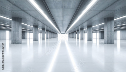 Wallpaper Mural Symmetrical Concrete Hallway Illuminated with Linear Lights Leading to Brightness Torontodigital.ca