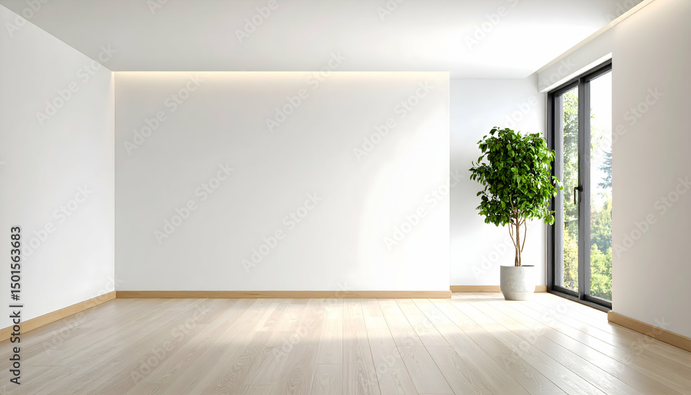 Obraz premium Minimalist interior showcasing bright space with ample natural light and plant