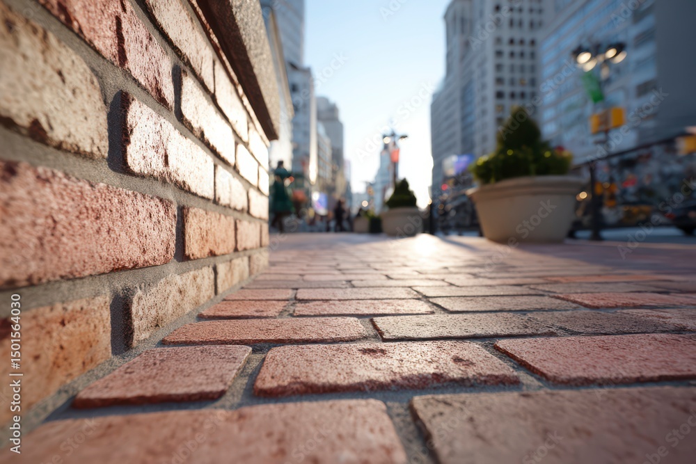 Obraz premium Brick Walkway on Street Corner Under Clear Blue Sky Light
