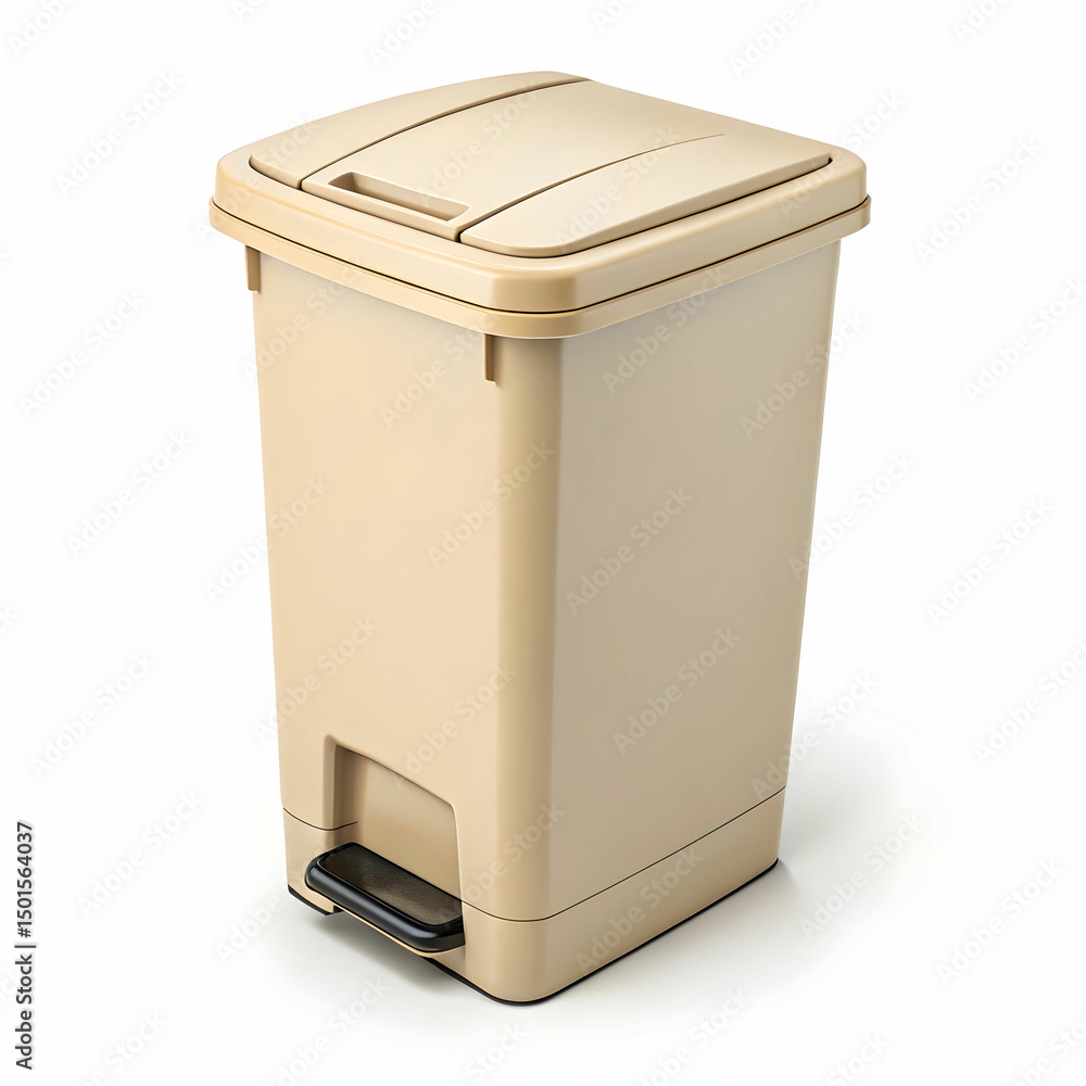 beige plastic waste bin isolated on white beige plastic waste bin isolated on white