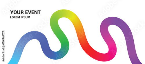 Abstract Background Celebration with 3D Color Lines. Wavy Shape with Rainbow Colors. Squiggly Spiral Ribbon. Curve Shape Color Lines. Swirl Elements with Gradients. Fluid Graphics Element Design