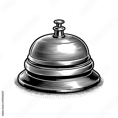 Reception desk call bell sketch engraving black and white outline. Scratch board imitation.
