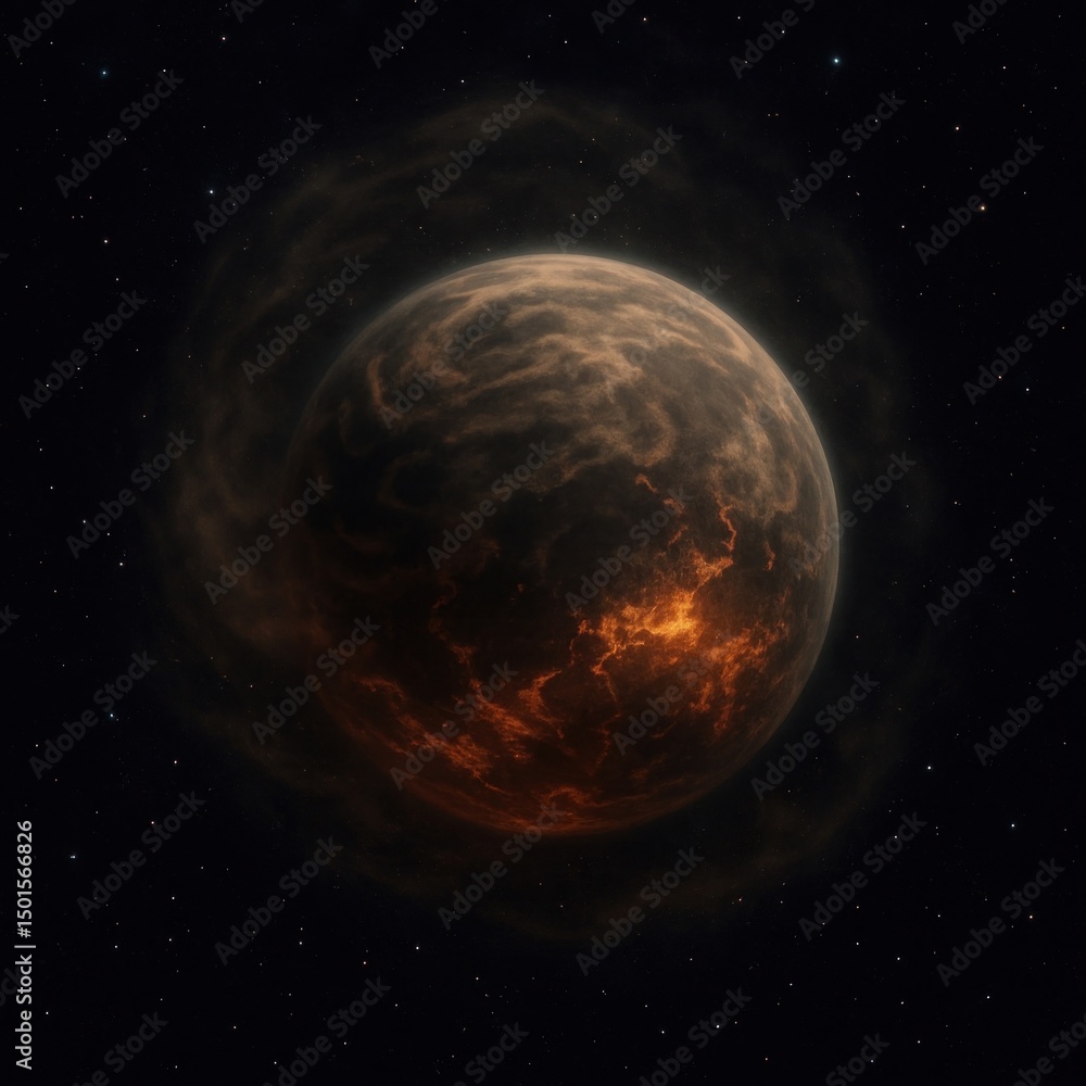 Obraz premium Fiery planet in dark space