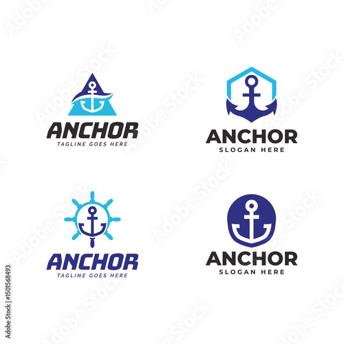 Set of Anchor icon. Anchor marine icon. Simple nautical anchor logo design.