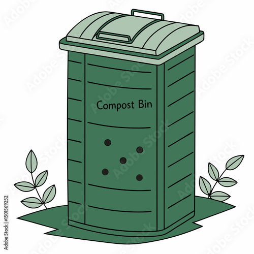 Green compost bin with air vents and lid