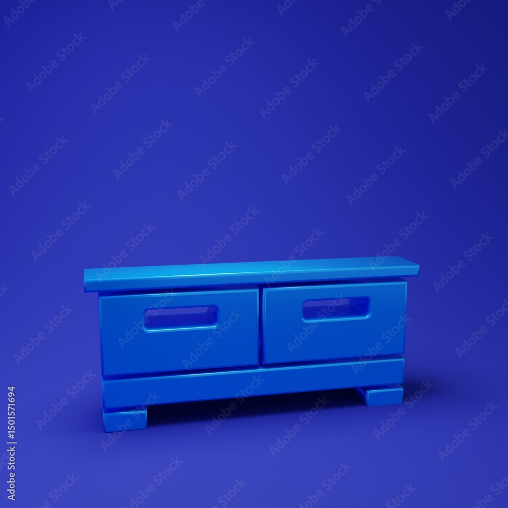 Blue Chest of drawers icon isolated on blue background. Minimalism concept. 3D render illustration Blue Chest of drawers icon isolated on blue background. Minimalism concept. 3D render illustration