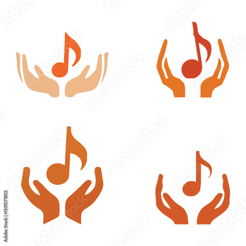 Inclusive Hands Holding Musical Note Icons – Music Care, Support & Creativity Concept Vector Set