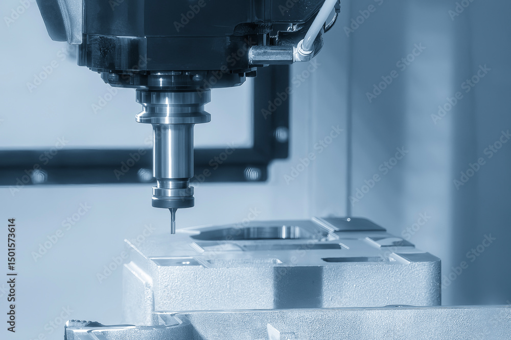 The CNC milling machine rough cutting the aluminum housing parts with flat nose end mill tool. The CNC milling machine rough cutting the aluminum housing parts with flat nose end mill tool.