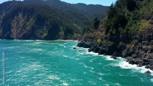 Coastal Vista Breathtaking Azure Waters Meet Verdant Forest Slopes