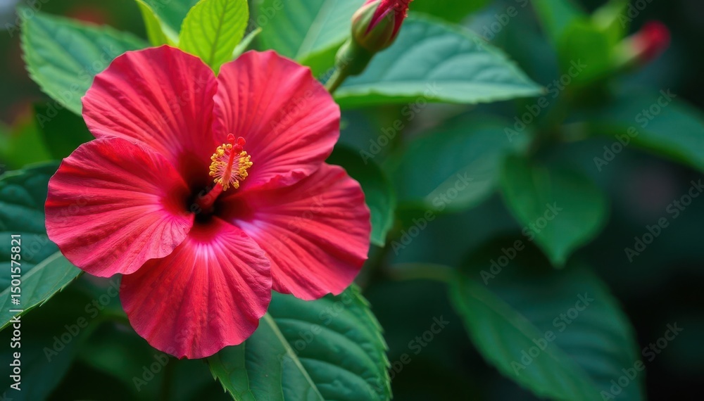 custom made wallpaper toronto digitalBold blooming hibiscus, vibrant tropical motif, lush green foliage, hibiscus pattern, textile