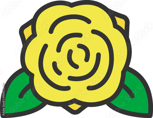 黄色の薔薇の花のアイコン（線画カラー）のイラスト