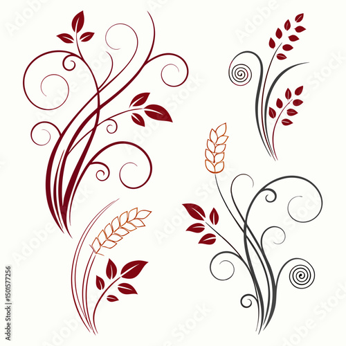 Elegant flourish design elements set, isolated cutouts