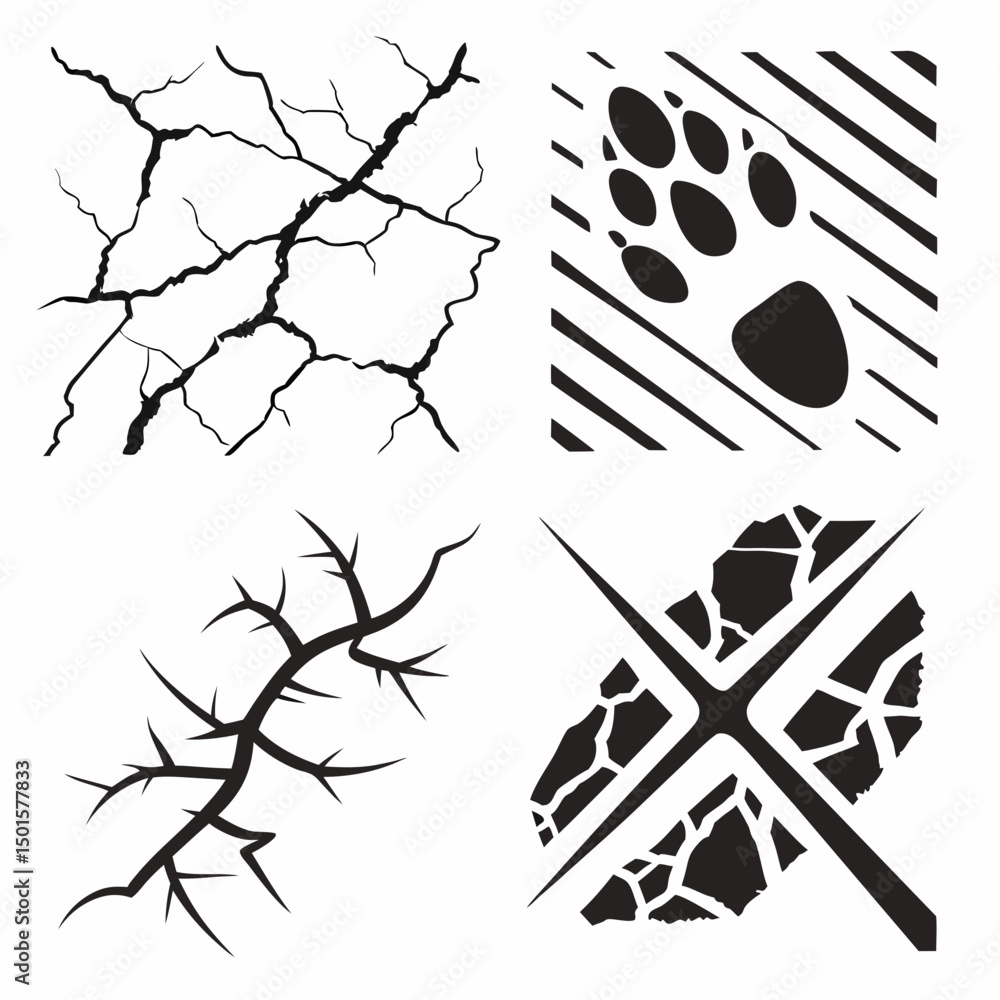Naklejka premium Abstract black crack textures set design elements