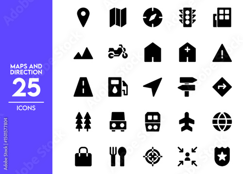 set of icons maps and direction glyph