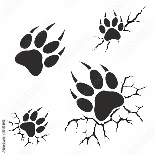 Powerful animal paw prints breaking through