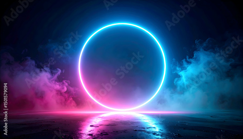 Wallpaper Mural Pink And Blue Neon Circle Light In Smoky Dark Background Torontodigital.ca