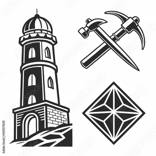 Tower hammer pickaxe diamond mining treasure hunt