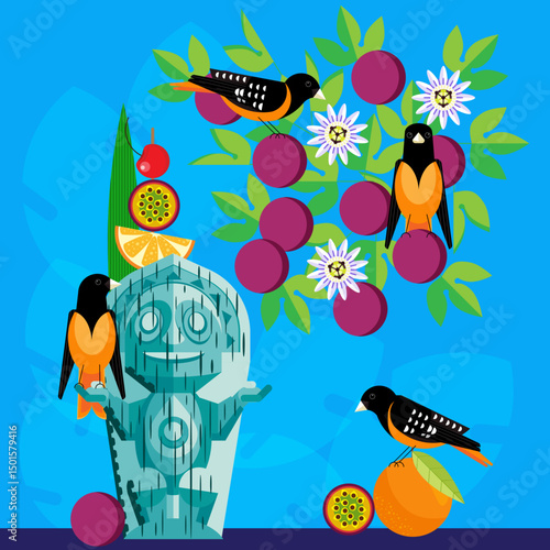 Tiki Orioles Passion Fruit tree with blossoms
