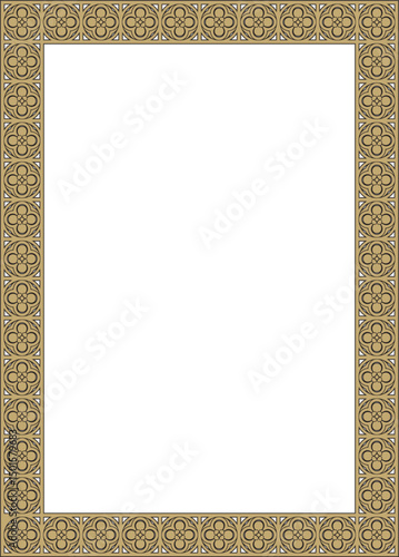 Vector black and gold square gothic ornament. Medieval European rectangle, border. Classic pattern of the Germans, Angles, Saxons, Franks.
