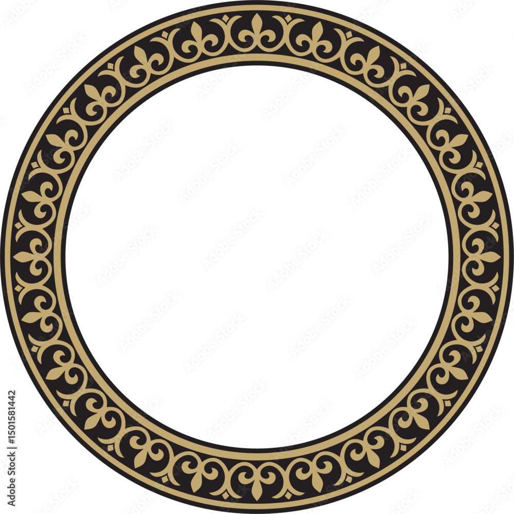Vector gold and black round classic byzantine ornament. Circle, ring, border, Ancient Greece, Eastern Roman Empire frame. Decoration of the Russian Orthodox Church
Vector gold and black round classic byzantine ornament. Circle, ring, border, Ancient Greece, Eastern Roman Empire frame. Decoration of the Russian Orthodox Church