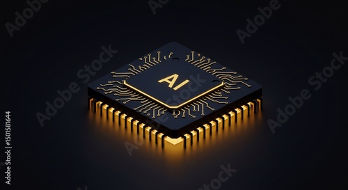 Glowing Gold AI Microchip on Dark Background