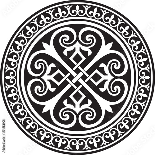 Vector black monochrome stencil round classic byzantine ornament. Circle, ring, border, Ancient Greece, Eastern Roman Empire frame. Decoration of the Russian Orthodox Church
