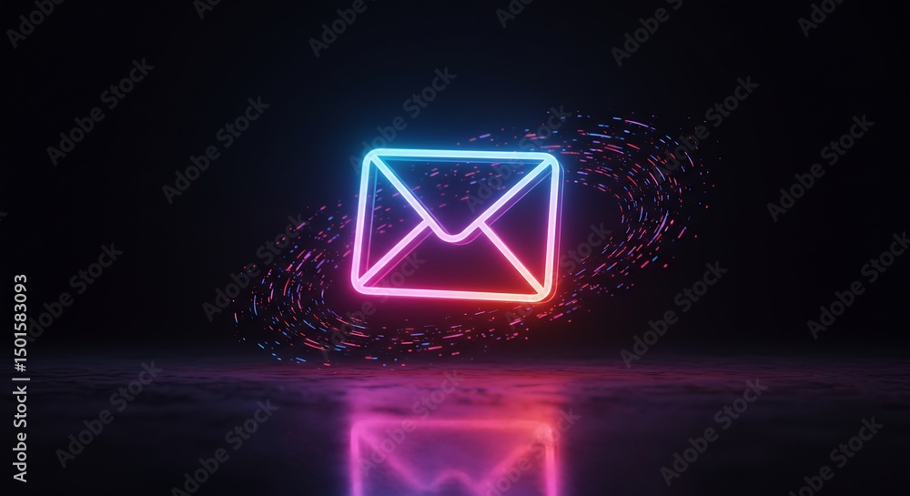 Fototapeta premium Glowing Neon Email Symbol with Pixelated Particles