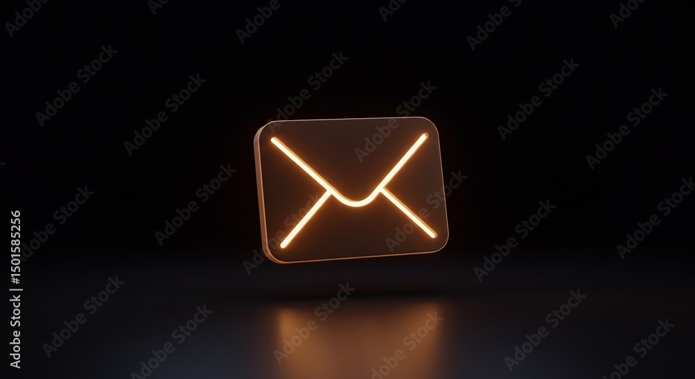 Glowing Orange Email Icon on Dark Background Glowing Orange Email Icon on Dark Background