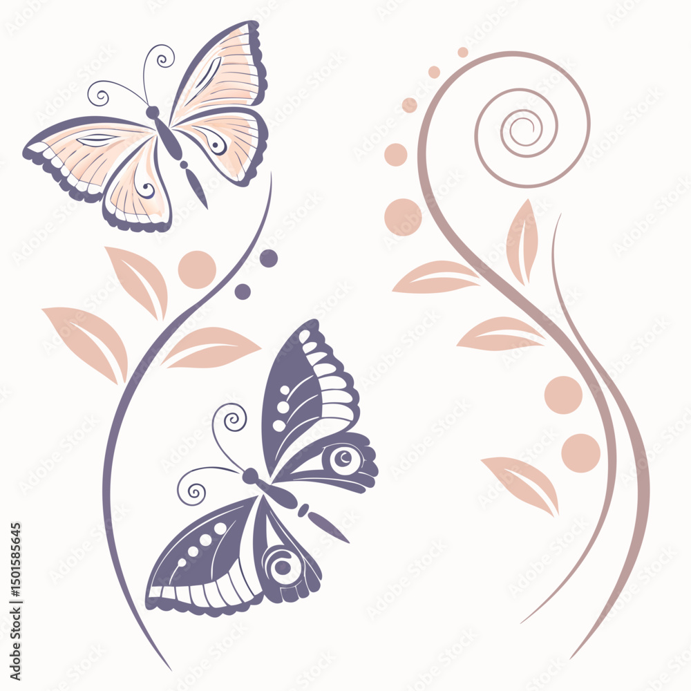 Elegant butterflies and floral swirls design Elegant butterflies and floral swirls design