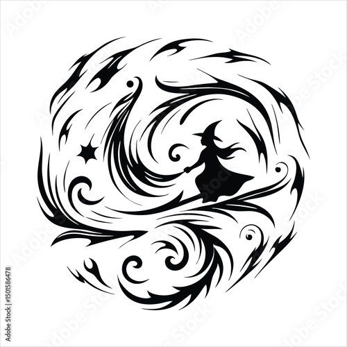 abstract magical energy swirl forming witch silhou