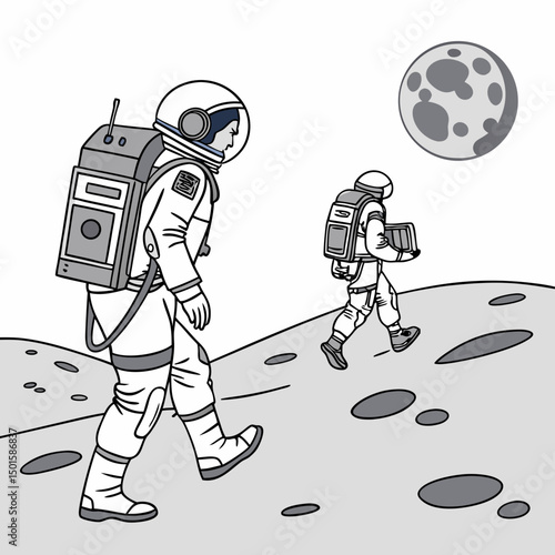 Astronauts walking on moon surface lunar exploration