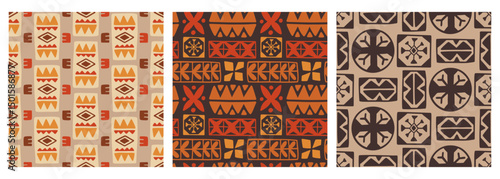 Polynesian Hawaiian Tapa Seamless Patterns Set