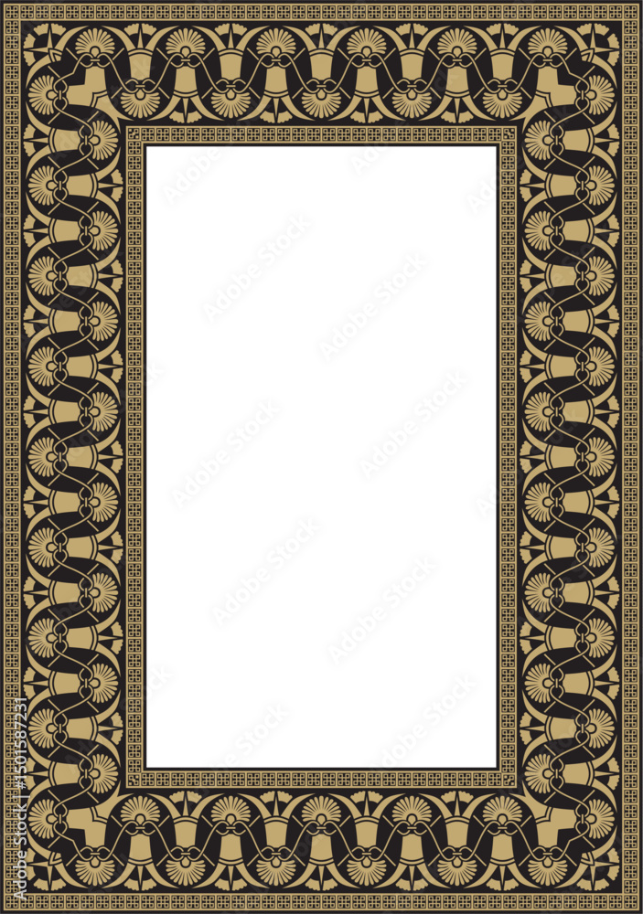 Obraz premium Vector gold and black classic Greek square ornament. Rectangle of Ancient Greece and Roman Empire. Byzantine painting of walls, floors and ceilings. Decoration of European palaces. 