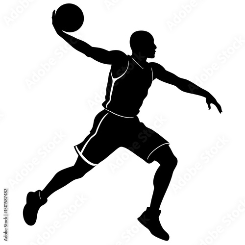 Silhouette of a Basketball Player Making a Shot