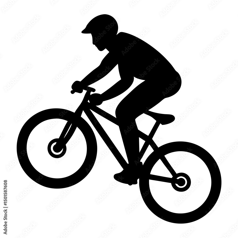 Obraz premium Silhouette of a Mountain Biker Performing a Wheelie