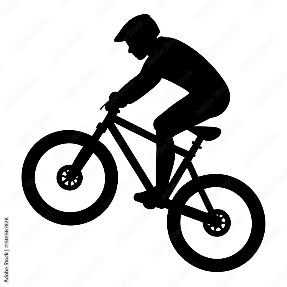 Obraz premium Silhouette of Mountain Biker Performing a Wheelie