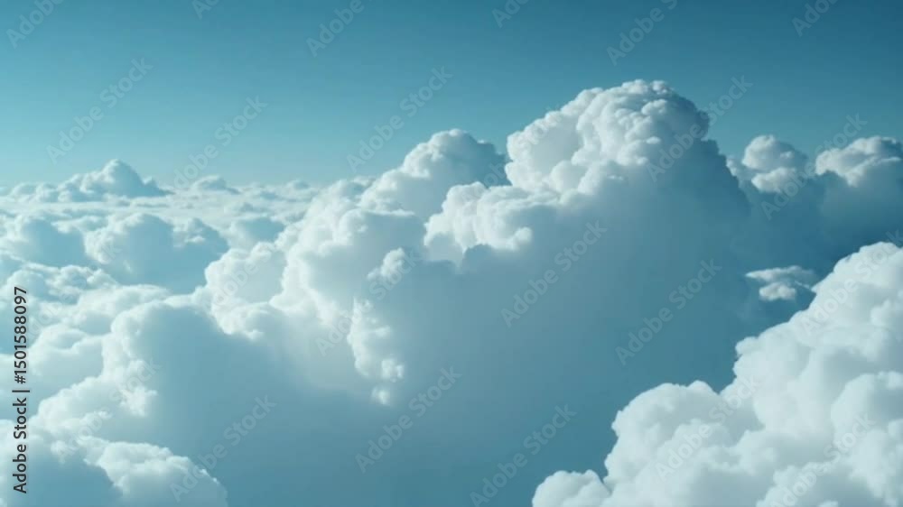 A breathtaking aerial view showcases a vast expanse of fluffy cumulus clouds under a serene, clear blue sky, creating a stunning, peaceful atmosphere. A breathtaking aerial view showcases a vast expanse of fluffy cumulus clouds under a serene, clear blue sky, creating a stunning, peaceful atmosphere.