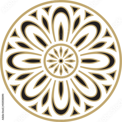 Classic Greek black and gold round ornament. Vector pattern, circle of ancient Hellenes. European border - ring.
