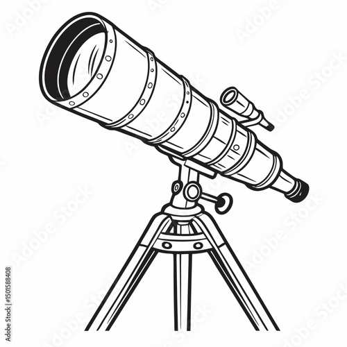 Vintage refracting telescope on tripod stand