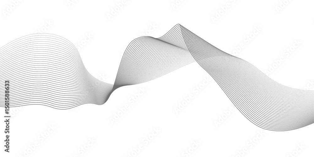 Undulate Grey Wave Swirl, frequency sound wave, twisted curve lines with blend effect. Technology, data science, geometric border. Isolated on white background. Vector illustration. Undulate Grey Wave Swirl, frequency sound wave, twisted curve lines with blend effect. Technology, data science, geometric border. Isolated on white background. Vector illustration.