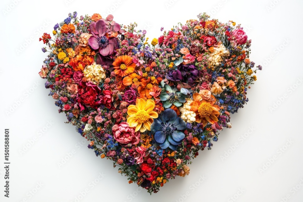 Vibrant dried flower heart arrangement isolated on white background Vibrant dried flower heart arrangement isolated on white background