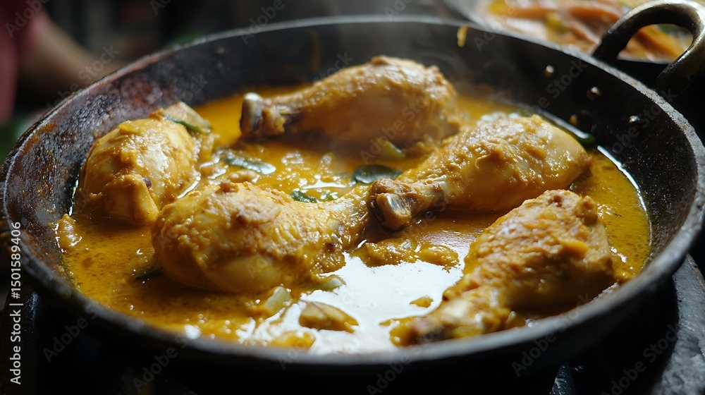 A kadhai full of chicken korma in gravy at a restaurant popular for serving the real taste of food along with its best dishes A kadhai full of chicken korma in gravy at a restaurant popular for serving the real taste of food along with its best dishes