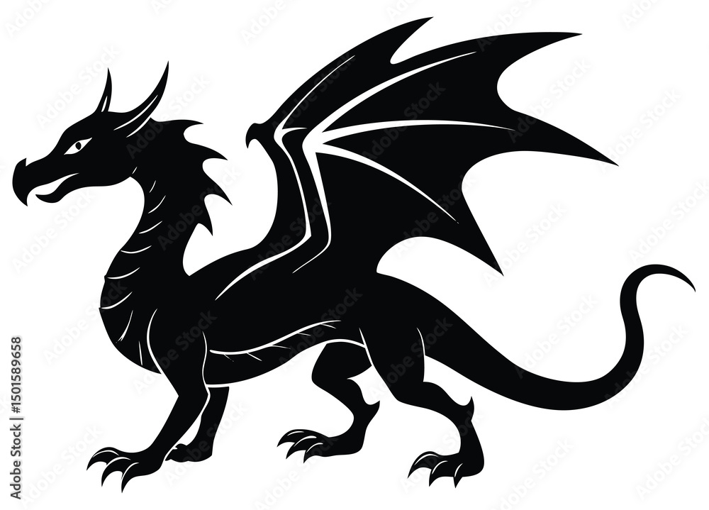 Fototapeta premium Mascot Dragon flying silhouette vector clipart design illustration.