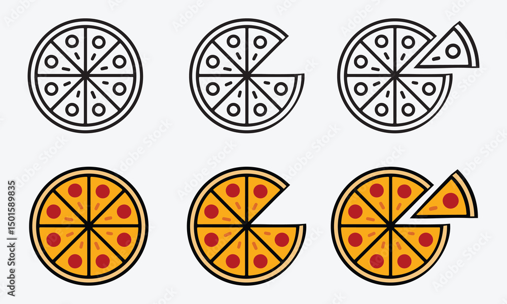 Set of Pizza Icon Modern Vector in Line and Colorful Style on White Background Set of Pizza Icon Modern Vector in Line and Colorful Style on White Background