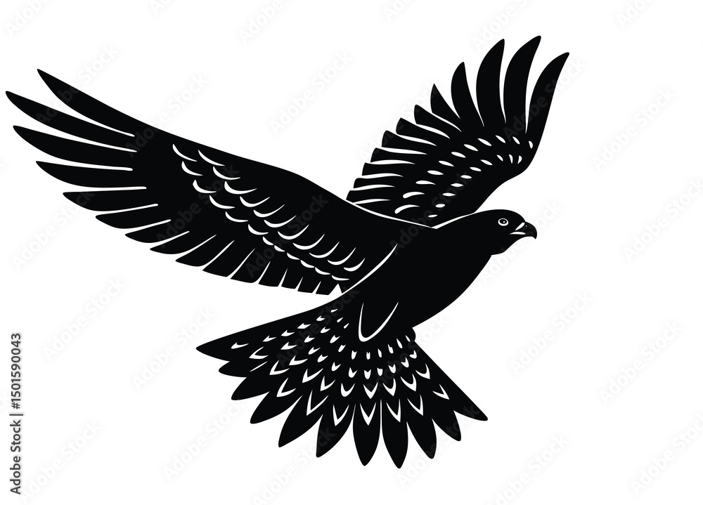 Obraz premium Falcon in Flight Silhouette Vector Ideal for Logos Tattoos and Graphic Design