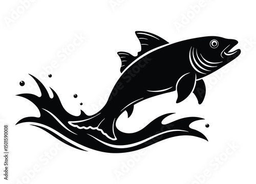 fish jumping in water silhouette vector flat icon illustration.